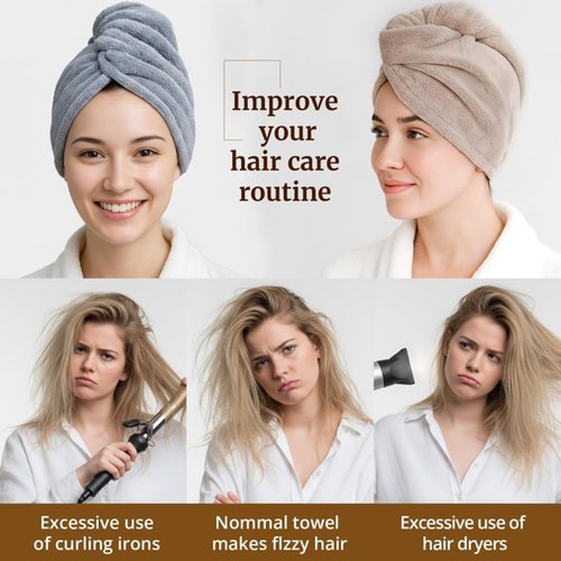 HFZRZFH Hair Towel Wrap for Women - 3 Pack Plush Yarn Turbo Twist Hair Towels, Super Absorbent Turban Towel for Wet Hair, Quick Drying Plopping Towels for Long Thick Curly Hair