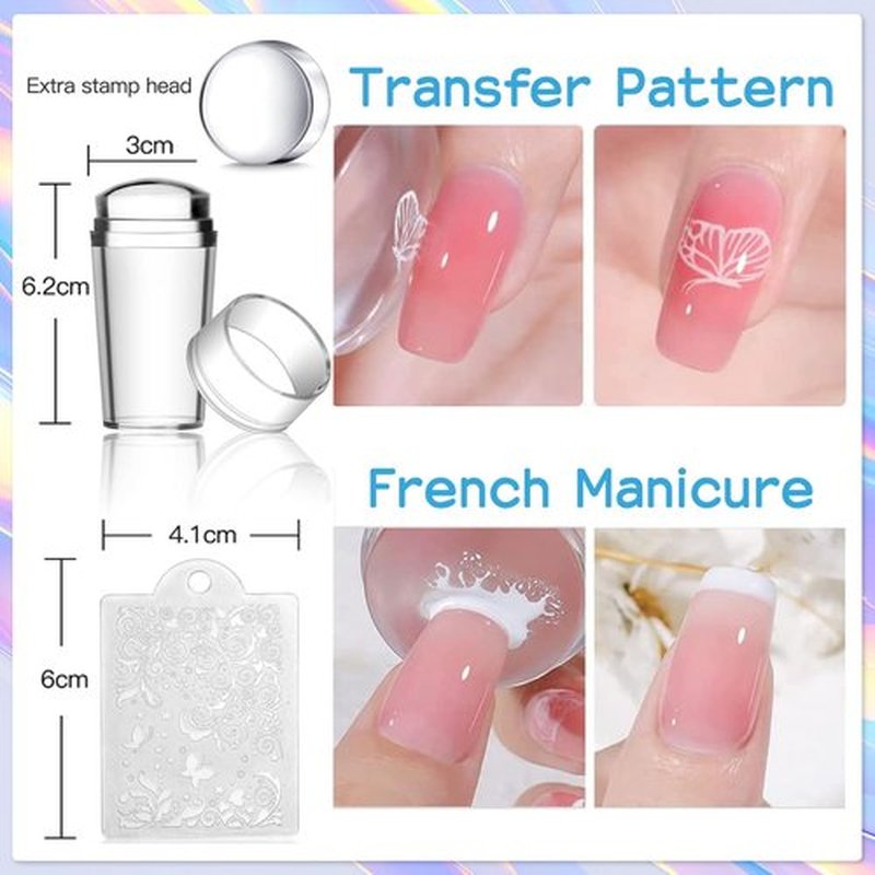Biutee Nail Stamper Kit 16Pcs Nail Art Stamping Plate 8 Colors Stamp Polish Gel Silicone Stamper Scraper with Storage Bag, Nail Stamp Plates Love Flower Butterfly Leaf Template Valentine Design Gift
