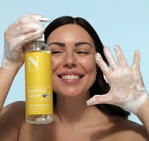 Dr. Natural Castile Liquid Soap - Multi-Use Body Wash, Shampoo and Face Wash - Body Soap for Skin, Hair, Pets and Home - Unscented Baby - 16 oz