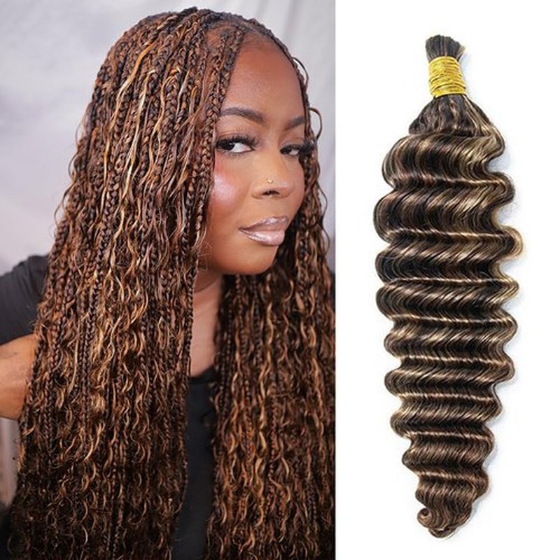 Boho Human Hair for Braiding #4/27/30 100% Brazilian Human Braiding Hair 100G Deep Wave Braiding Human Hair for Boho Braids 18 Inch