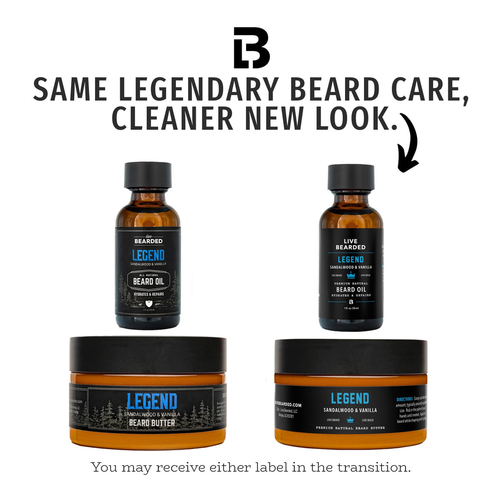 Live Bearded Beard Oil and Butter Grooming Kit - Made in the USA - All-Natural Ingredients with Shea, Argan, Jojoba - Growth Support | Legend Scent - Sandalwood, Vanilla
