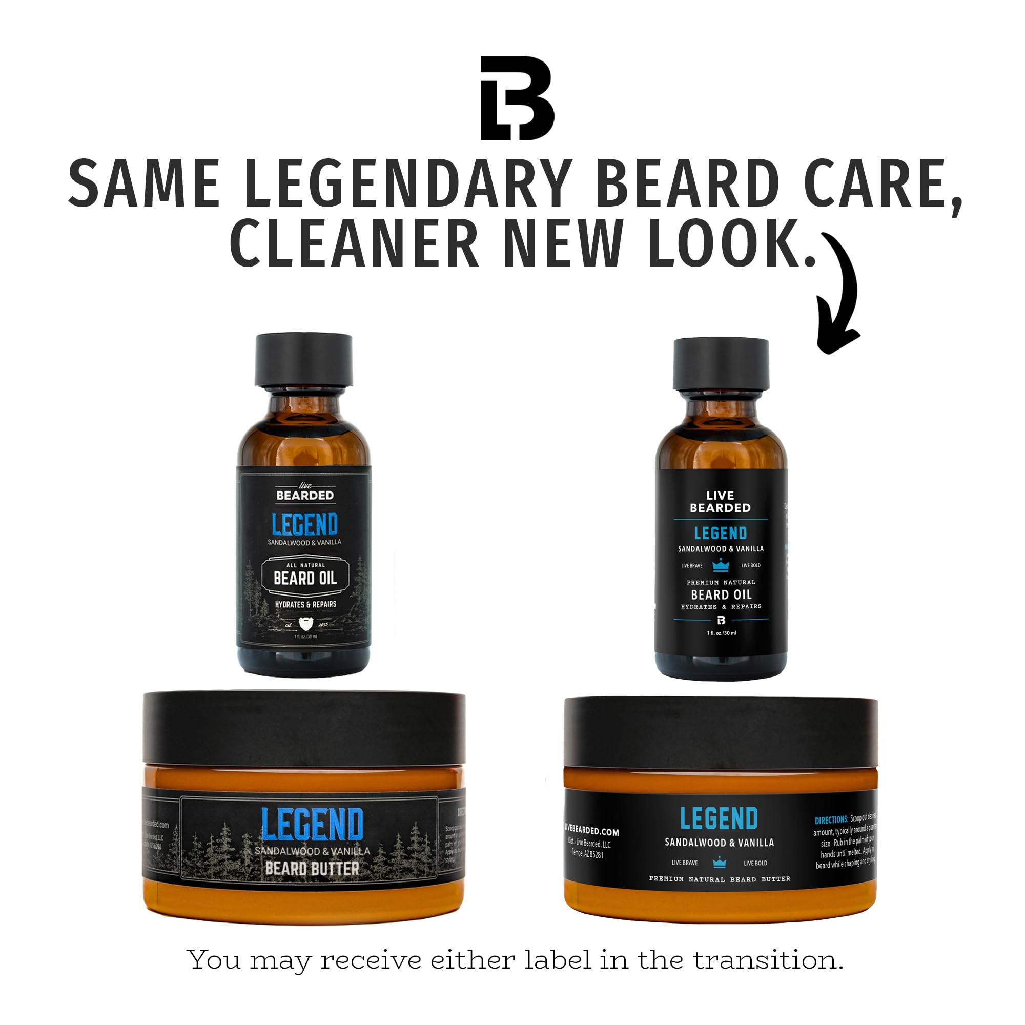 Live Bearded Beard Oil and Butter Grooming Kit - Made in the USA - All-Natural Ingredients with Shea, Argan, Jojoba - Growth Support | Legend Scent - Sandalwood, Vanilla
