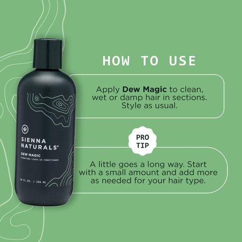 Sienna Naturals - Dew Magic Leave-In Conditioner - Anti Frizz - Lightweight Hydration - Strengthens, Softens & Protects w/Baobab & Coconut Oil - Vegan - Great for Curly Hair - 11oz