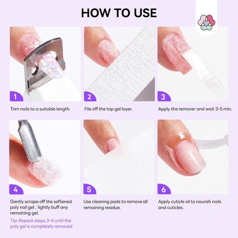 SAVILAND Poly Gel Nail Remover Kit: 2PCS Fast Gel Remover for Nails, Easy & Gentle No Need Soaking or Wrapping, Gel Remover Kit with Cuticle Oil Pen and Scraper for Professional Nail Remover Kit Tools