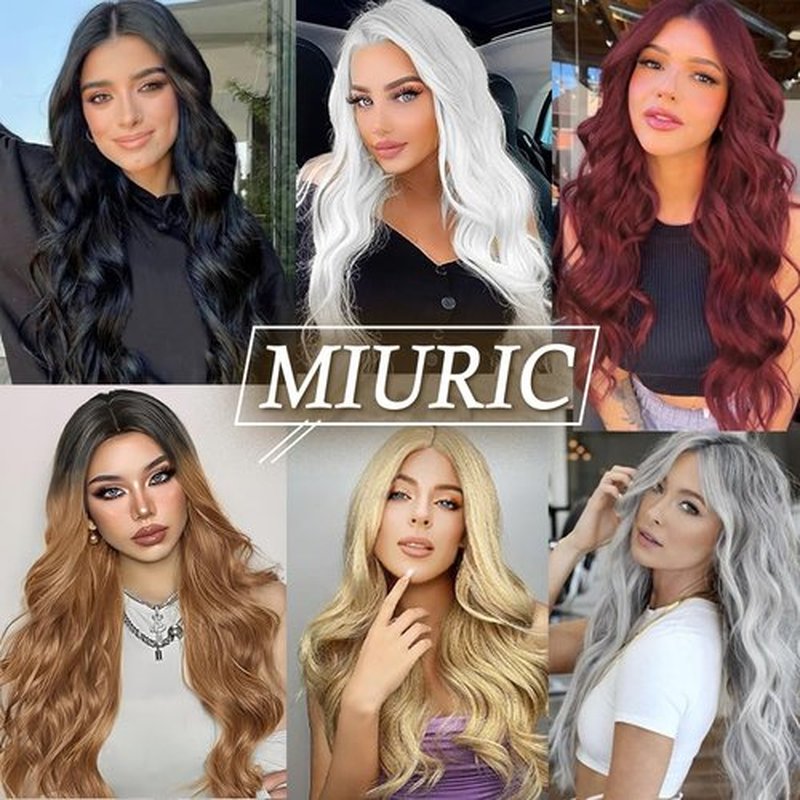 Miuric 30 Inch Long White Silver Wavy Wigs for Women Witch Ombre Grey Colorful Wigs Middle Part Water Wave Dark Roots Wig Women's Curly Wig Synthetic Wig for Cosplay Halloween Party Daily