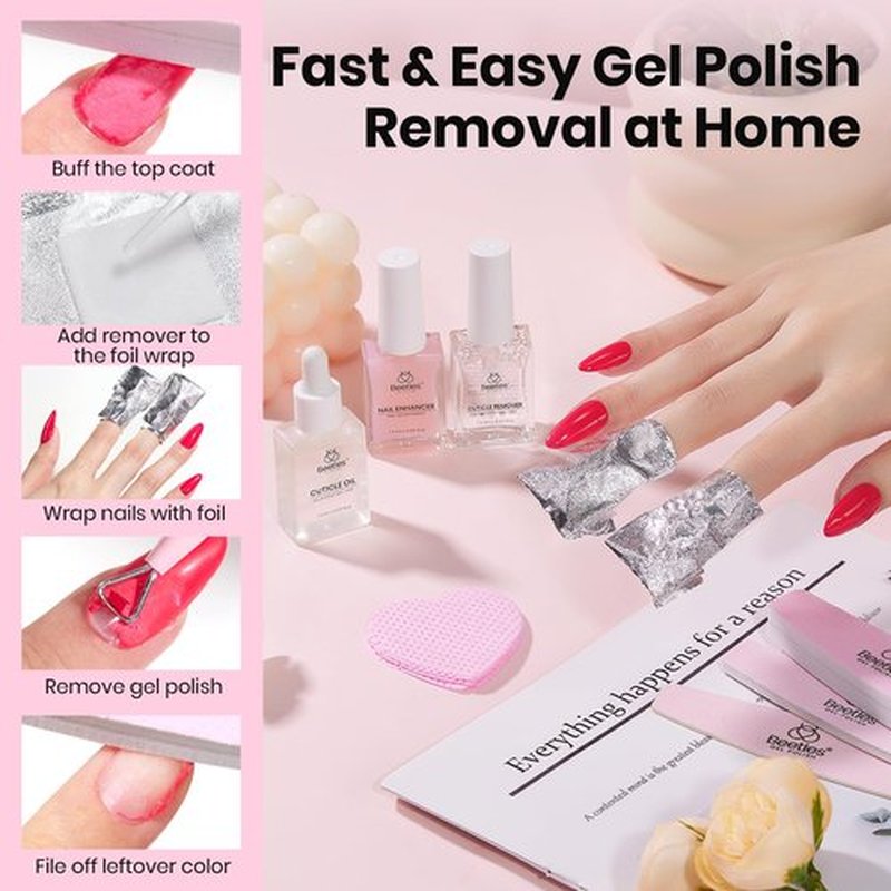 Beetles Gel Polish Remover Kit Nail Care Kit Nail Prep Set Cuticle Oil Cuticle Remover Nails Strengthener 14pcs Manicure Tools Glass Files Removal Foil Wraps Cuticles Trimmer Pushers Gift for Women