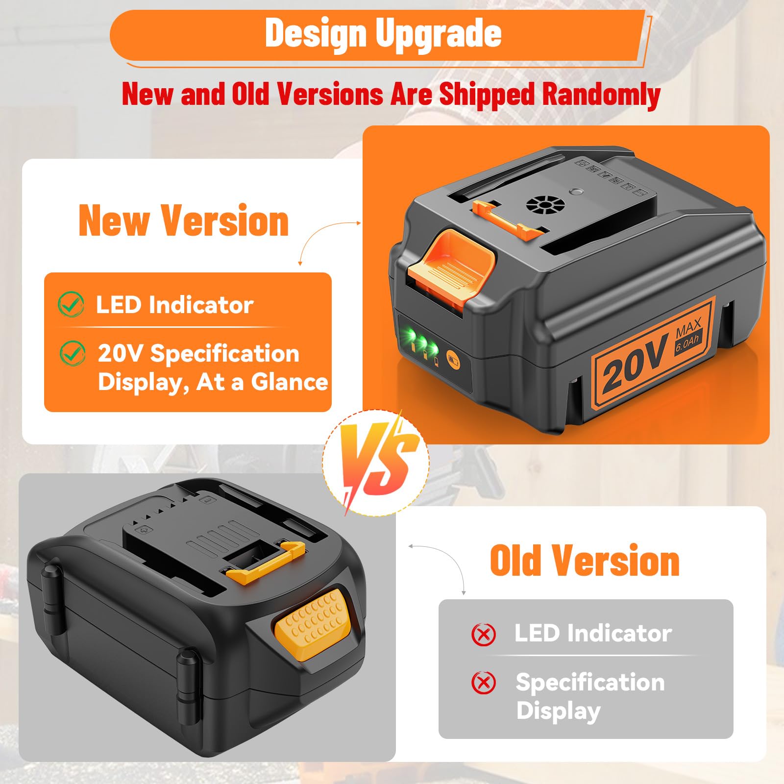 PENGJBATTER 2 Packs 20V 6.0Ah Lithium Battery Compatible for Worx 20V Power Share Battery WA3575 WA3525 WA3520 WA3742 WG155s WG251s WG255s WG545s WG890 WG891, Compatible with Worx 20 Volt Tools
