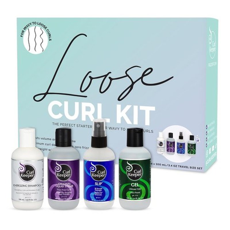 Curl Keeper Loose Curl Starter Kit - Travel Size Set for Wavy Hair with Liquid Styler, Shampoo & Gel