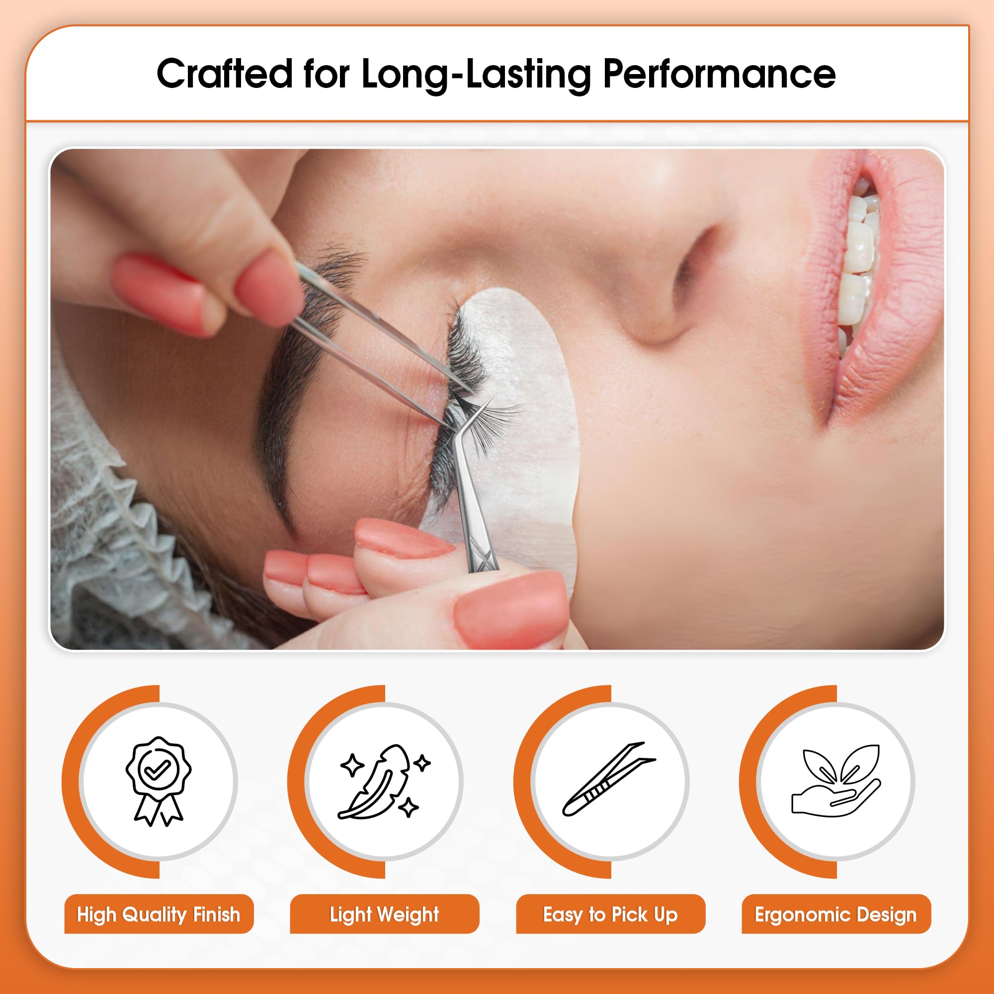 Glory Professional Angled Fiber Tip Eyelash Tweezers for Volume & Mega Volume, Diamond Grip Stainless Steel Precision Lash Extension Tweezers