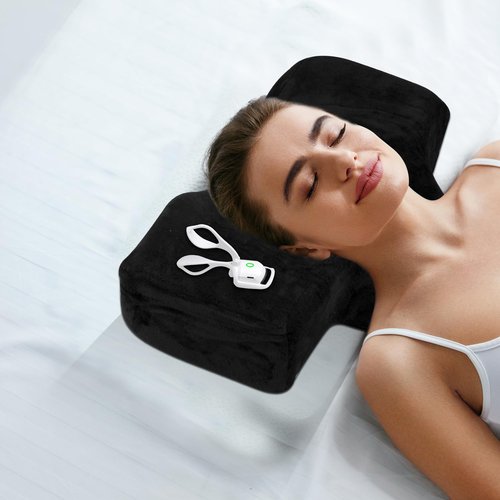 IMENE Lash Pillow for Lash Extensions- Memory Foam Lash Pillows with Neck and Back Support, Ergonomic Lash Bed Pillow with Velvet Pillowcase and Lash Organizer Pockets（Black）