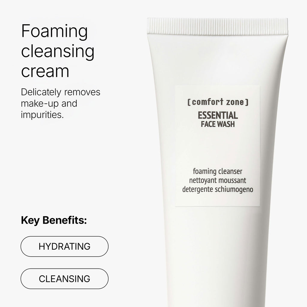 [ comfort zone ] Essential Face Wash, Gentle Foaming Cleanser, Removes Impurities & Makeup, Restores Luminosity, Clean Beauty, Vegan, Made in Italy, Daily Use, Young & Combination Skin, 5.07 Fl Oz