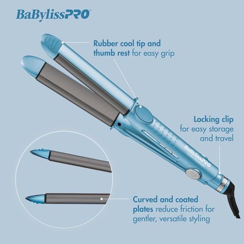 BaBylissPRO Nano Titanium Flat Iron - 1" Curved Styler for Professional Salon Results, All Hair Types