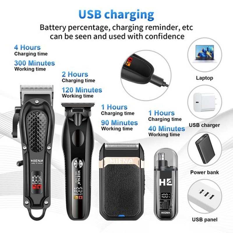 HIENA PRO Hair Clippers for Men Professional, Cordless Barber Clipper & T-Blade Beard/Hair Trimmer Set, Electric Razor Foil Shaver Nose Trimmer Barber Kit, Men's Hair Cutting Kit