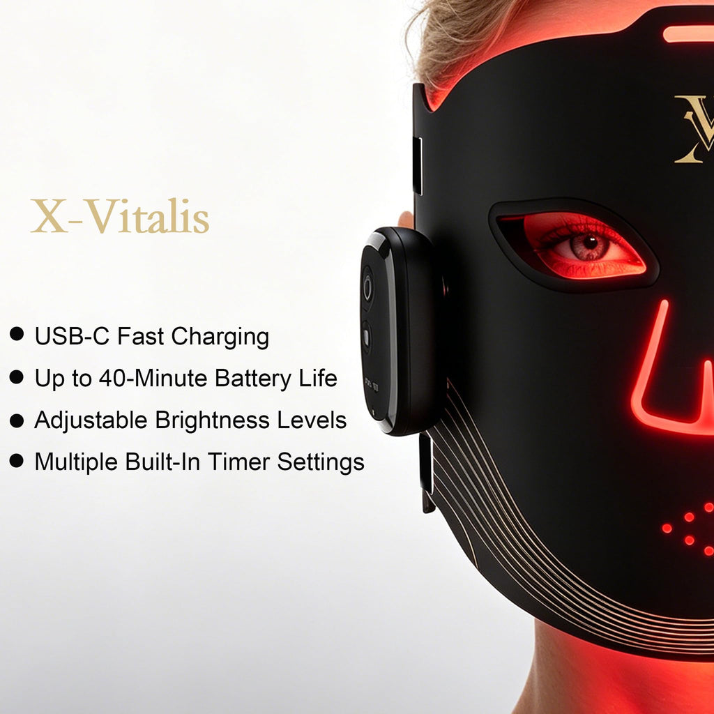 X-Vitalis LED Light Therapy Mask, OTC FDA-Cleared for Acne Treatment & Wrinkle Reduction, 4 Wavelengths (660/850/450/590nm), Wireless Home Skincare Device