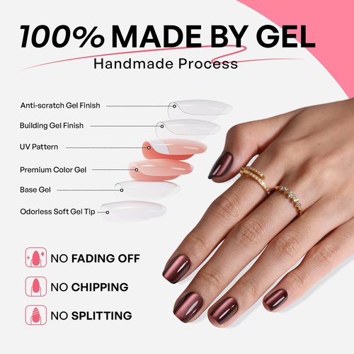 Fall Chocolate Brown Press On Nails Cat Eye Short - GJZEZ Soft Gel Thanksgiving Square Glass Cateye Magnetic Nails Press Ons Thick Opaque False Nails Press Ons, Halloween Glue On Nails, Cocoa Brown