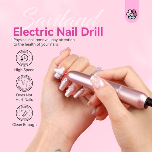 SAVILAND Electric Nail Drill: 2025 Electric Nail File Rose Efile Nail Drill Professional Manicure with 6PCS Nail Drill Bits Portable Nail File & Salon Use Manicure Pedicure at Home