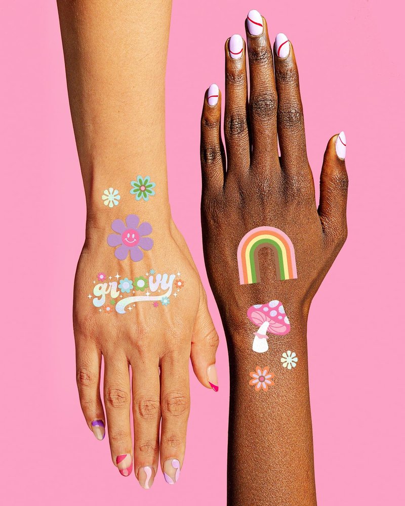 xo, Fetti Groovy Rainbow Birthday Party Temporary Tattoos - 52 Styles | Disco Party Supplies, Happy Pastel Birthday Decorations, 70s Baby Shower Favors, Cool Retro Peace Gift