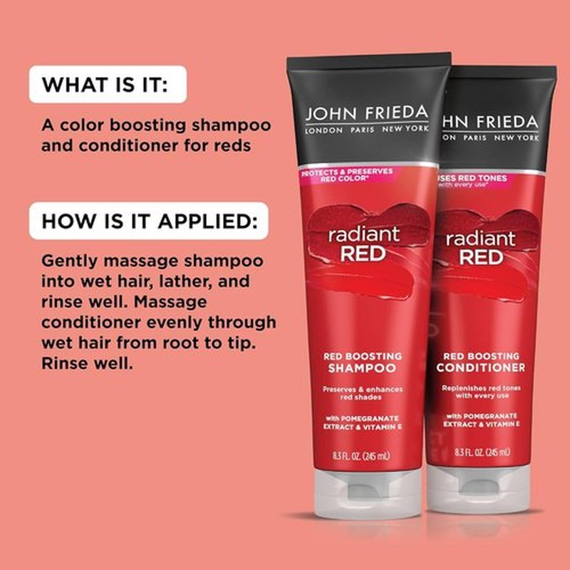 John Frieda Radiant Red Shampoo & Conditioner Bundle - Enhances Color with Pomegranate & Vitamin E