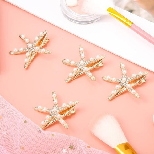 12 Pcs Starfish Hair Clip Seashell Hair Clips Mermaid Hair Accessories Crystal Pearls Starfish Hair Barrette Small Beach Sea Hairpin for Wedding Bridal Women