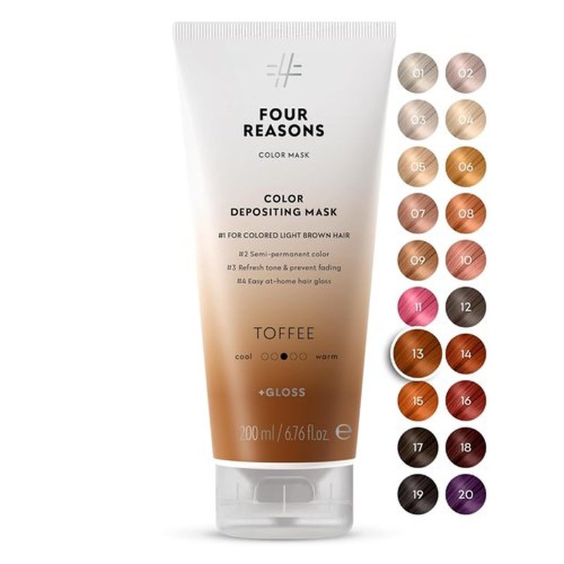 FOUR REASONS Toffee Color Mask - Hair Gloss & Color Depositing Conditioner | Vegan & Cruelty-Free, 6.76 fl oz