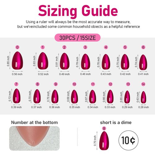 BelleOnyx Press on Nails Short-Hot Pink Cat Eye Press on Nails Almond Natural Fit & Glossy Stick on Nails with Glue in 15 Sizes-30 Reusable Fake Nails with Glue & Glue Remover for Women