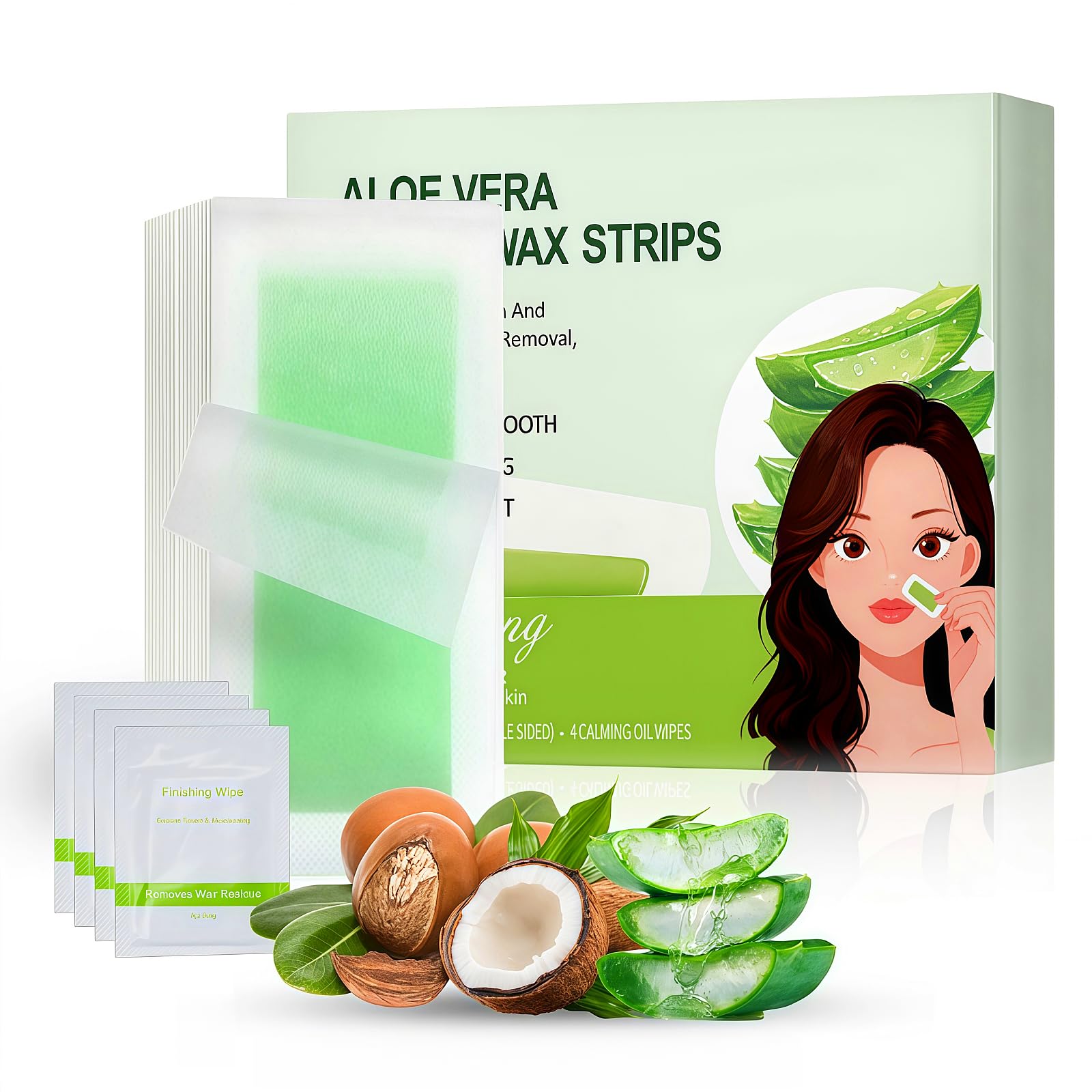Face Wax Strips, 40Pcs Facial Wax Kit for Women's Hair Removal with 40 Waxing Strips & 4 Calming Oil Wipes, Aloe Vera