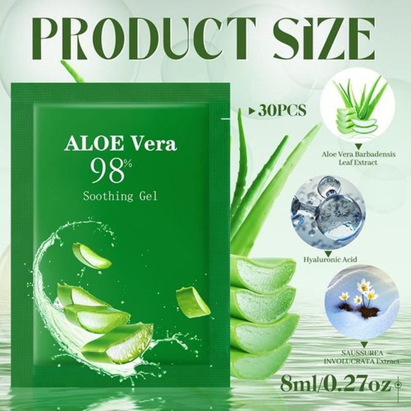 Siifert 30 Pcs Travel Size Aloe Vera Gel 98% Organic After Sun Moisturizer for Face, Body, Soothing Hydrating Lotion Bulk for Winter Vacation, Guests Skin Care Gifts