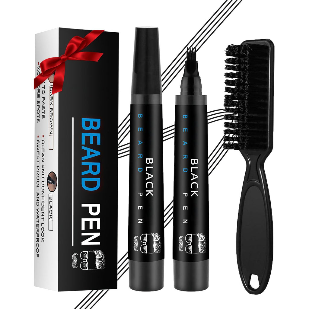 Beard Pencil Filler for Men Black - Beard Pen with Brush, Barber Pencil Smudge-proof & Water-proof Mens Grooming Kits Creating Natural Beard Color, Gifts for Men (Black)