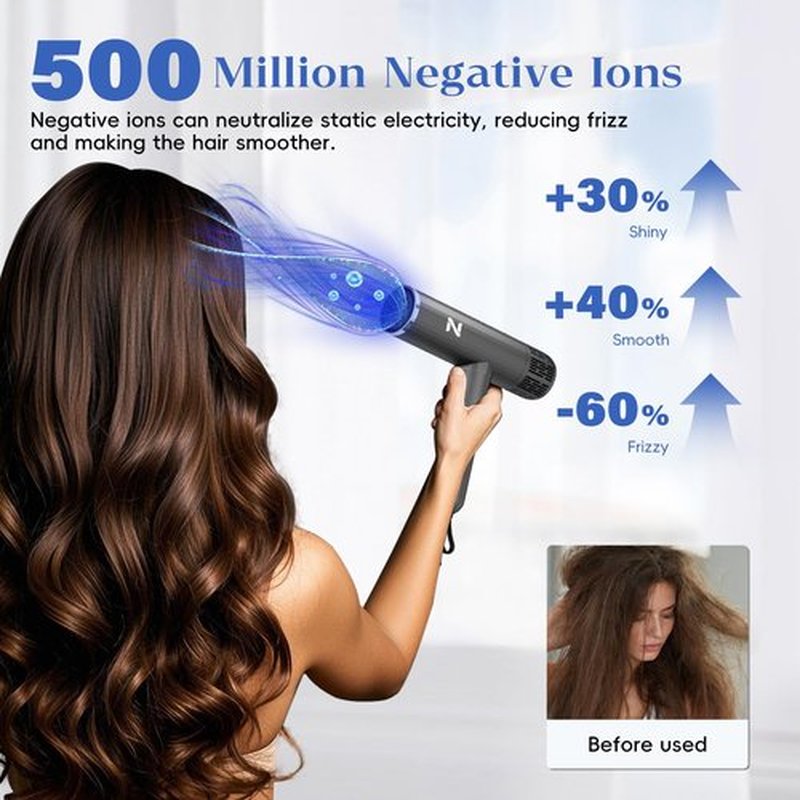Natrial Ionic Professional Hair Dryer with Diffuser for Curly Hair,1600W&110000RPM High Speed Blow Dryer for Women,Fast Drying,Lock Function,Low Noise,Lightweight for Home Travel Salon,Gray