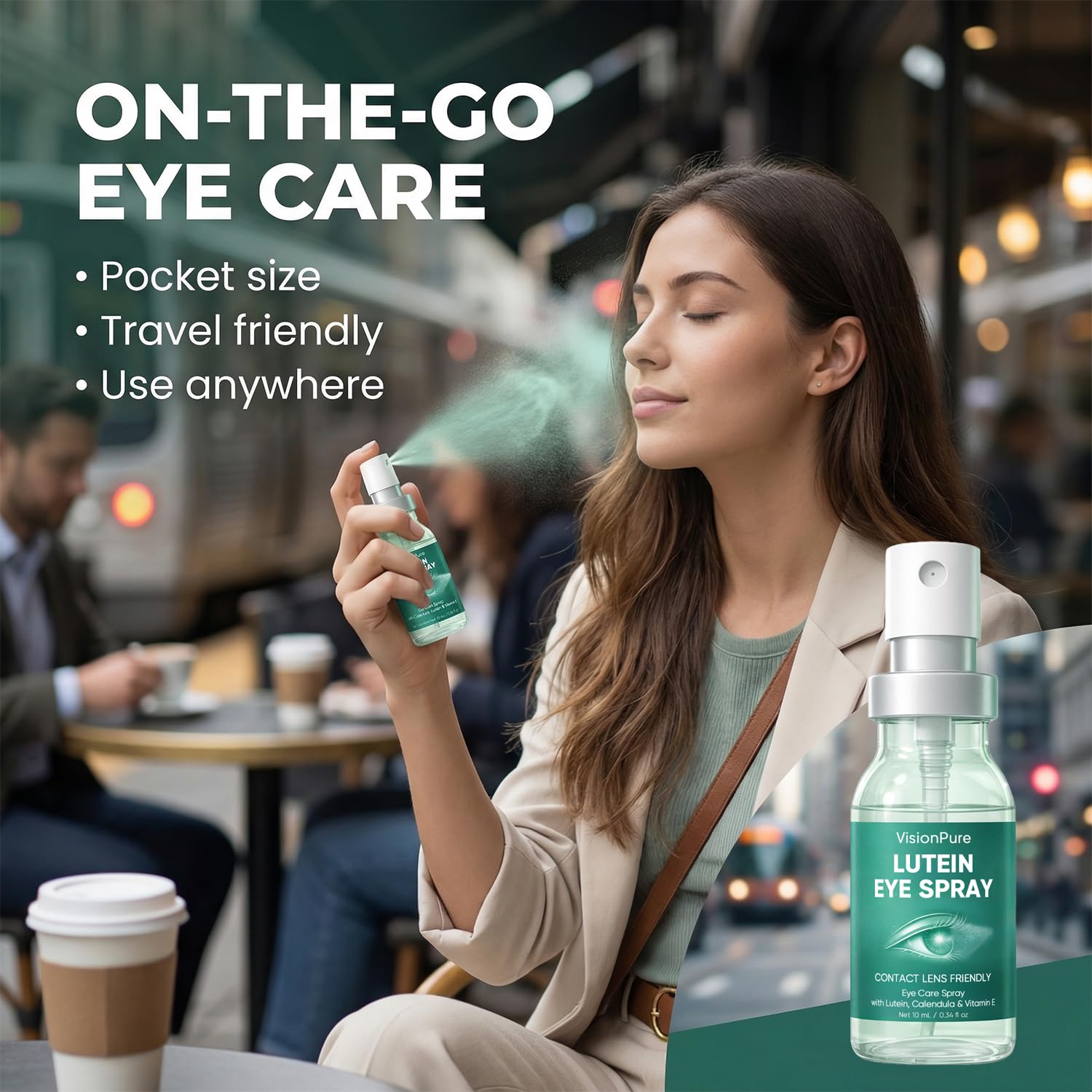 VisionPure Lutein Eye Spray, Gentle Eyelid Cleanser | Eye Formula with Calendula, Lutein, Vitamin E, 10 mL