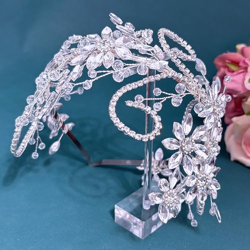 Aoityis Rhinestone Bride Headband, Wedding Headpiece for Brides, Bridal Hair Accessories(Silver)