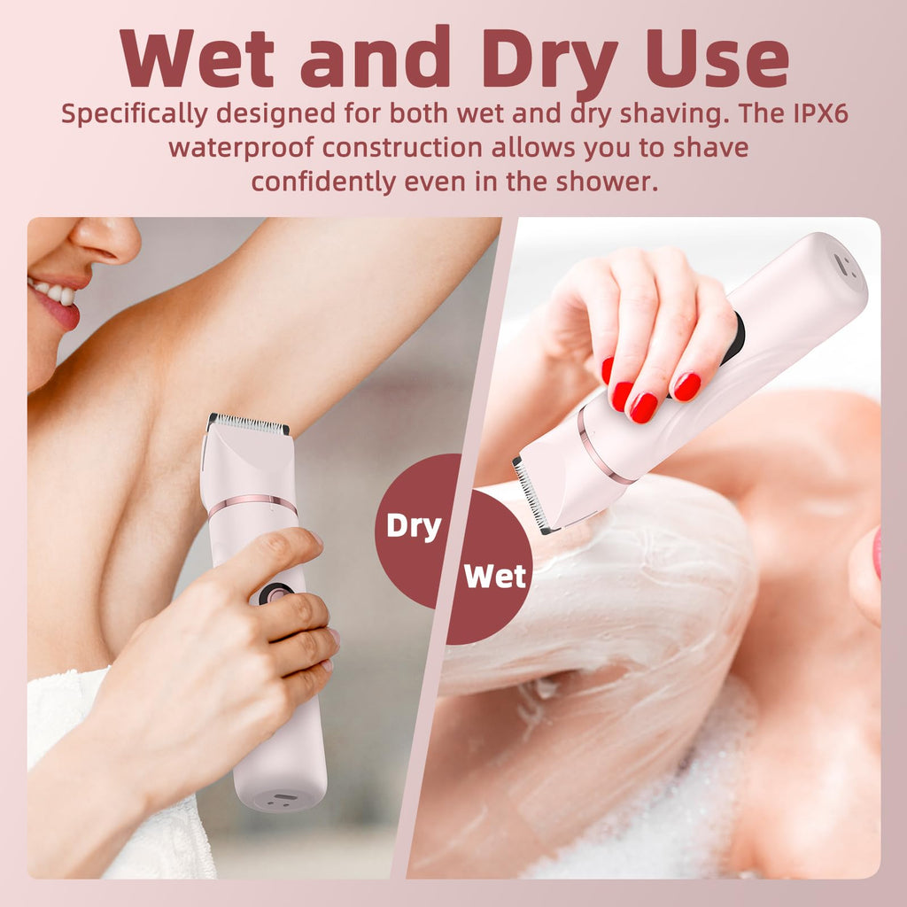Bikini Trimmer for Women 3 in 1 Electric Shaver Razors Nose Hair Trimmer Waterproof Pubic Hair for Underarm Leg Arm Body (Pink)