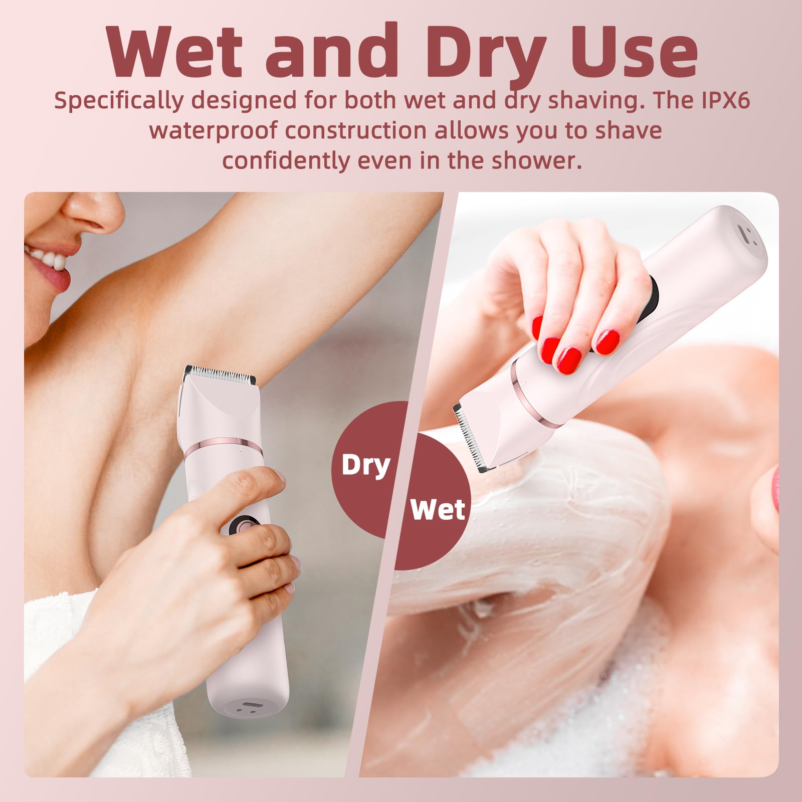 Bikini Trimmer for Women 3 in 1 Electric Shaver Razors Nose Hair Trimmer Waterproof Pubic Hair for Underarm Leg Arm Body (Pink)