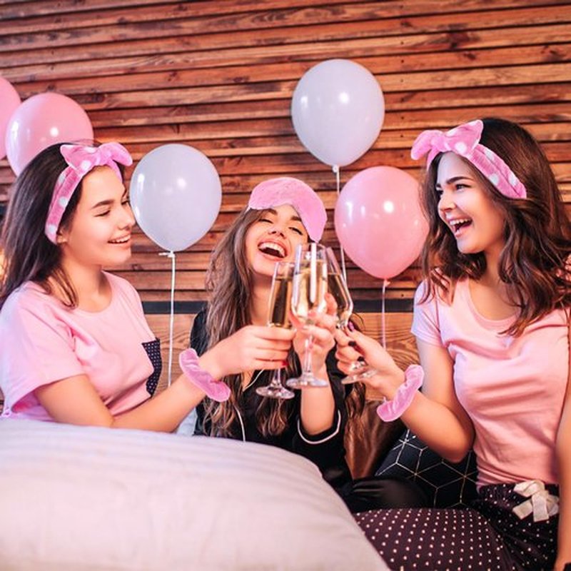 Maiteenly 18 Pcs Sleepover Party Supplies Include 6 Bow Spa Headbands, 6 Eye Mask and 6 Velvet Scrunchies Pink Party Favors for Women Makeup Gift Bachelorette Slumber Wedding