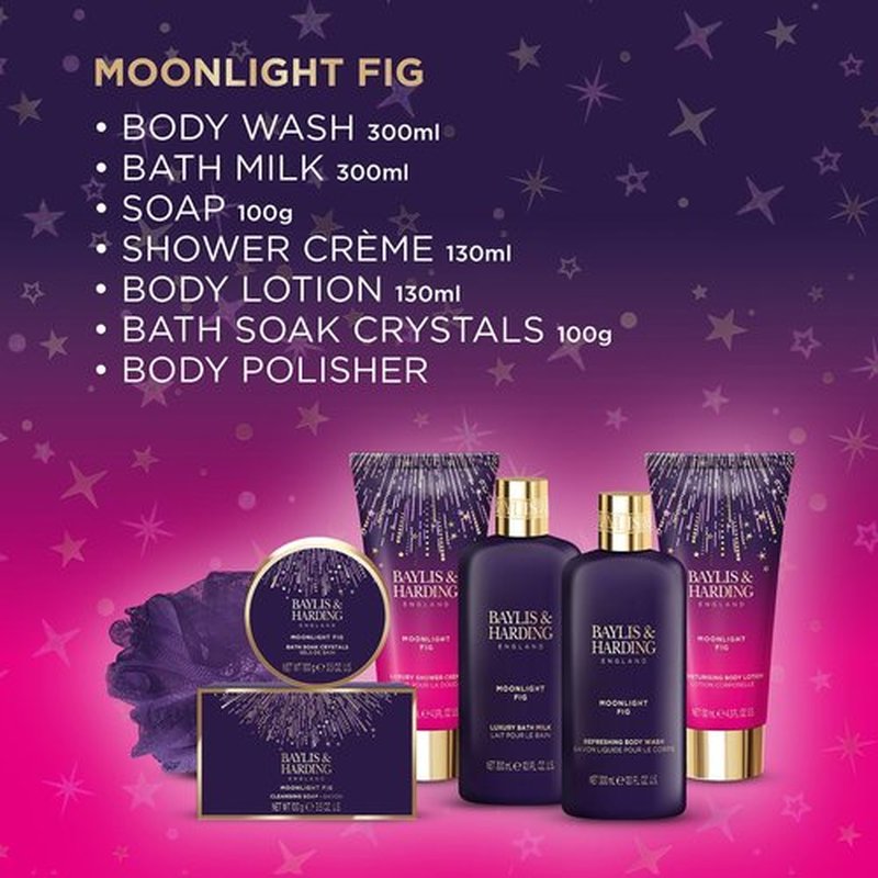 Baylis & Harding Gift Set for Women - Pamper Present for Body & Skincare - Moonlight Fig - 7-Pack