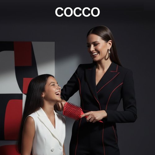 COCCO Aura Vent Boar Brush | Vented Dual-Curved Design for Faster Drying, Effortless Detangling & Shine, Boar + Nylon Bristles, Ergonomic Comfort Handle for Wet & Dry Hair Styling - Red