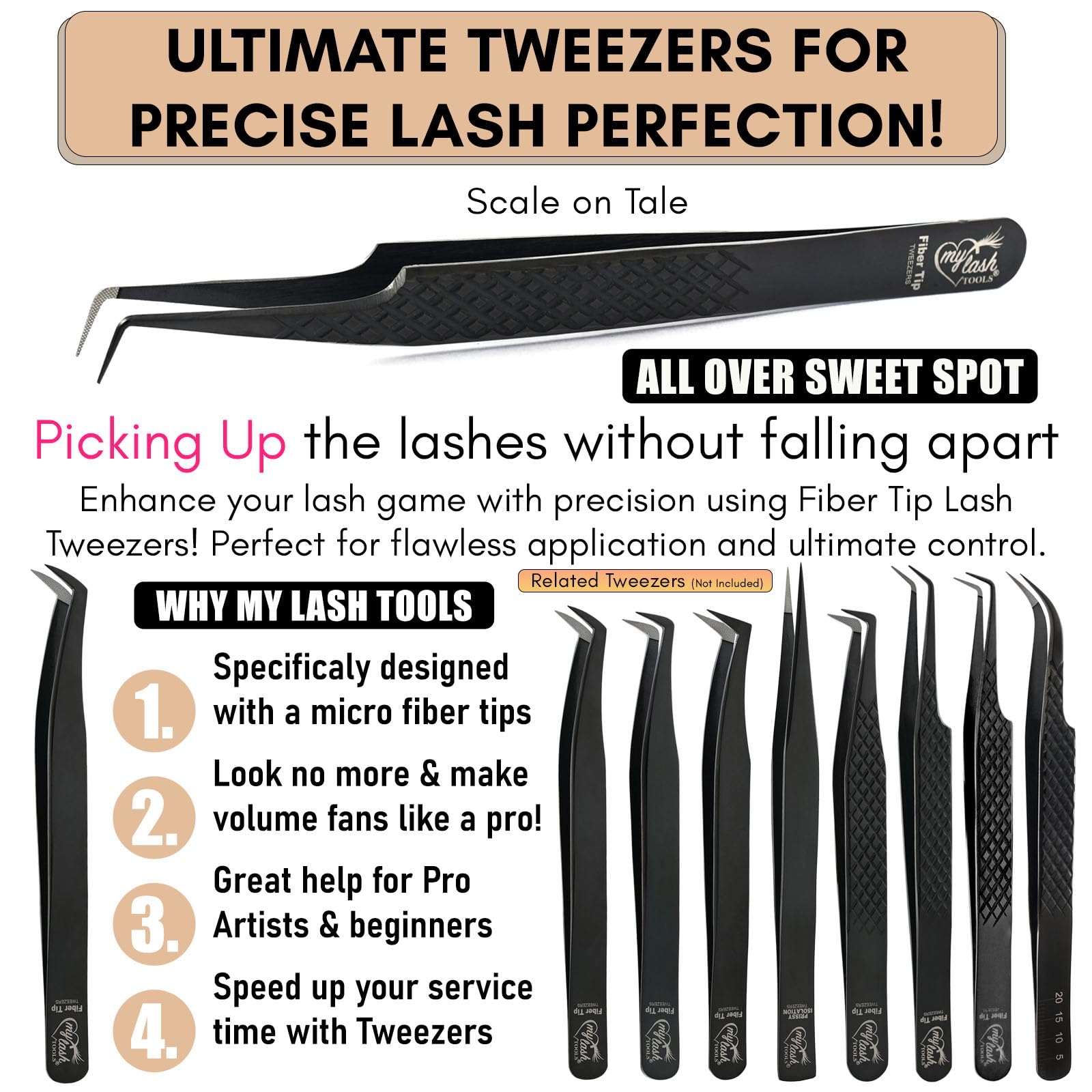 My Lash Tools Fiber Tip Lash Tweezers for Eyelash Extension Curved 90 Degree Angle Boot Tweezer Best for Volume, Individual Isolation & Classic Lashes Stainless Steel Lash Supply (Black)