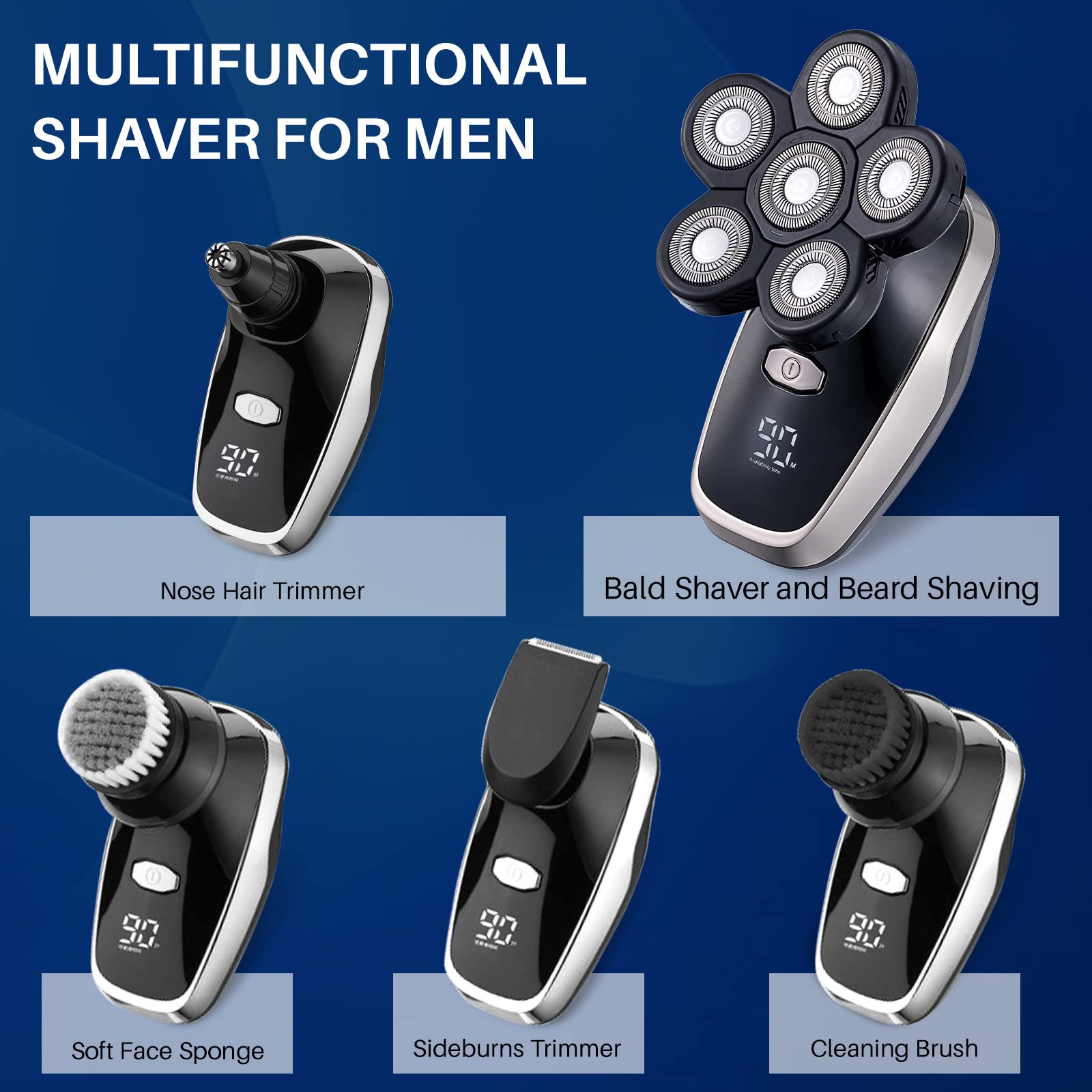 Head Shavers for Bald Men Upgraded Electric Razors for Men Multifunctional Electric Shaver for Balding Head Rechargeable Razors for Bald Man Waterproof Mens Head Razor Cordless Rotary Shaver