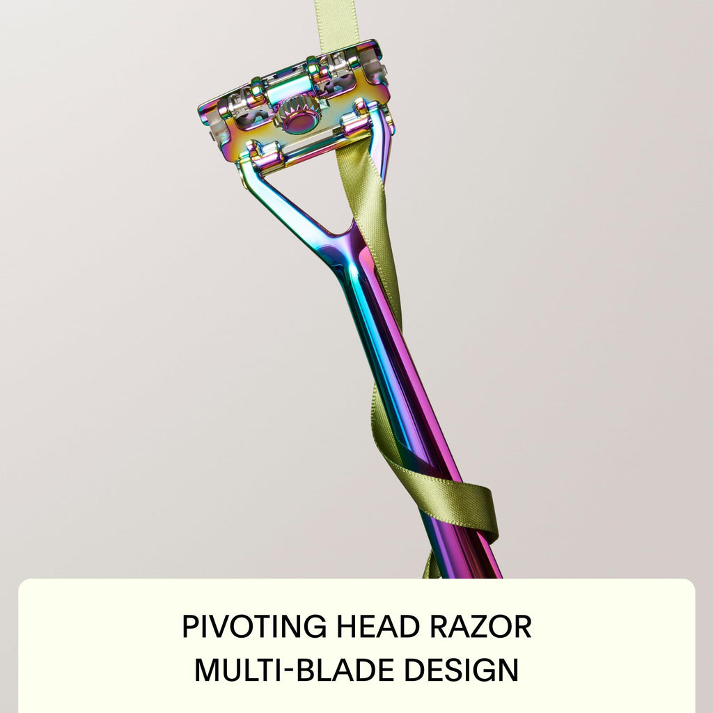 Leaf Shave | Leaf Razor Set, All-Metal Safety Razor with Pivoting Head & Adjustable Blade Loading, Includes Matching Stand, 50 Single-Edge Refills, and Recycling Bank for Used Blades - Black