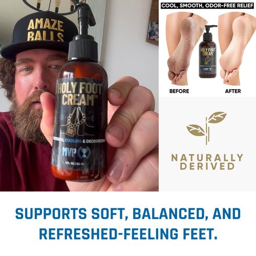 Derm Dude Holy Foot Cream | Daily Moisturizing Foot Cream with DeoPlex for Freshness & Arrowroot for Lightweight Hydration | MVP Scent 4oz