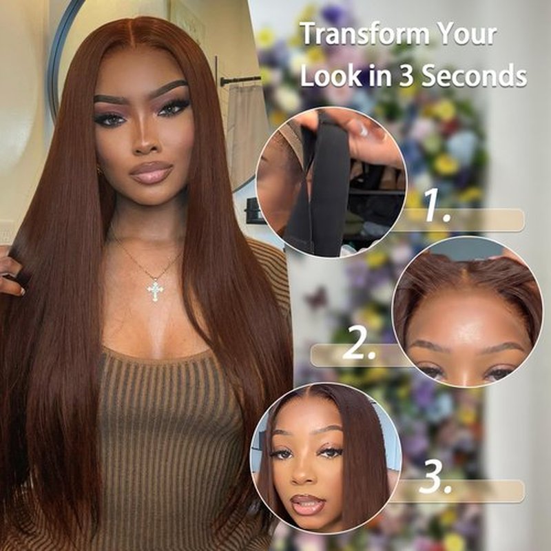 KEUET Brown Wear And Go Glueless Wigs Human Hair Pre Cut 26 inch 7X5 Chocolate Brown Glueless Wig Human Hair Pre Plucked Bleached Knots #4 Dark Brown Lace Closure Wigs 180 Density for Women
