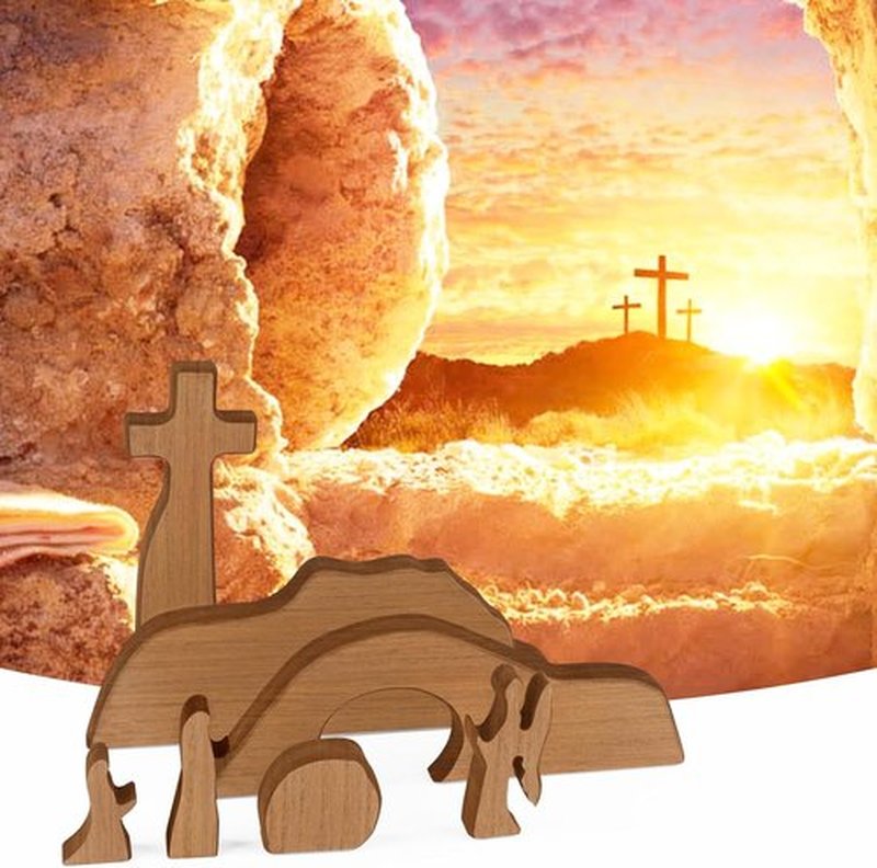 GoClimber Wooden Easter Scene Set - Empty Tomb & Cross Decoration for Religious Home Decor | Christian Gifts