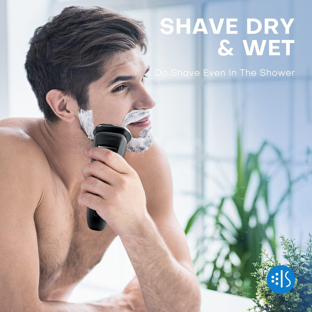LOBINH Electric Shaver for Men, 100% Washable Rechargeable Electric Razor, Waterproof IPX7 Wet & Dry Shaving with Pop-up Sideburn Trimmer, 1 Hour Fast Charging, 4D Floating Head, LCD Power Indicator