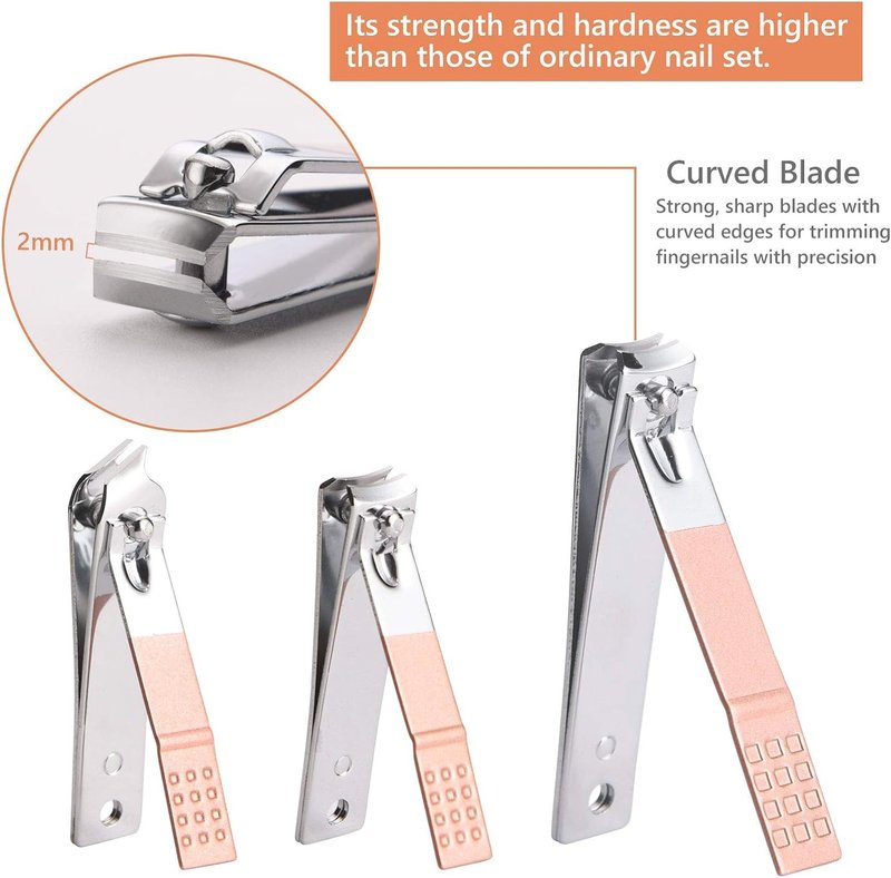 URAQT Nail Clippers for Men Women, 18 in 1 Stainless Steel Nail Kit Professional Manicure Pedicure Kit with Nail Scissors, Cuticle Trimmer, Leather Case, Portable Travel Home (Rose Gold)