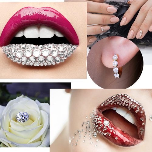 LiBiuty Nail Art Rhinestones 1725pcs Crystal Gem Stickers Jewels for Nails, Crafts, 4 Sizes Flat Back Round Self Adhesive Bling Jewels Stickers with Tweezer for Phone Case, Earrings, DIY(5 Sheets)
