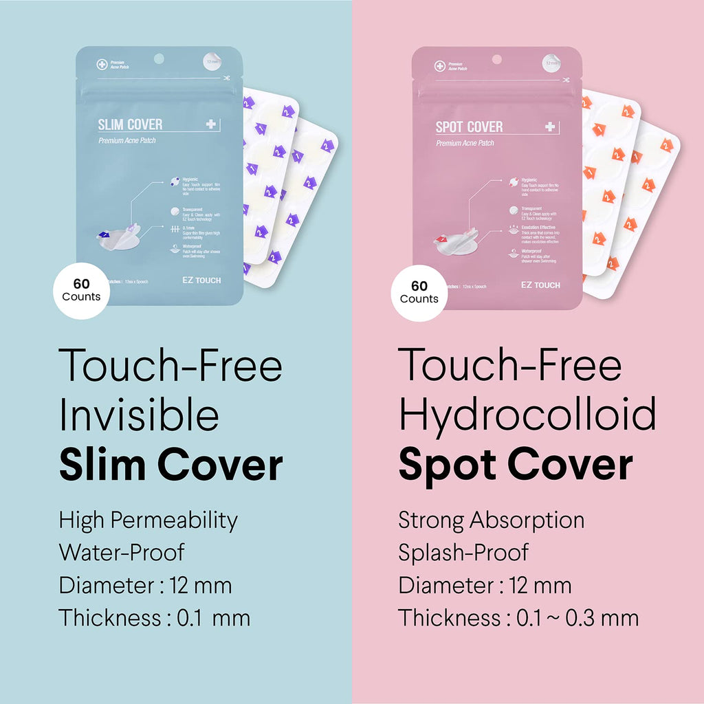 Touch-free Hydrocolloid Acne Pimple Patch(60 count, 12mm, Fast0Healing) | Last 48 hr | Patented Korean Spot Cover by EZ touch