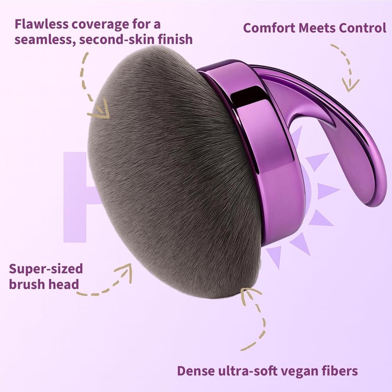 Blend & Blur Ultra Large Body Makeup Brush - 5.11-Inch Wide-Headed Kabuki Brush for Effortless Self Tanner Application | Purple