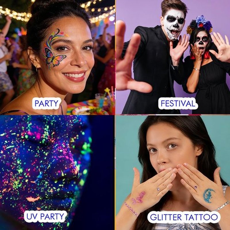 Bowitzki Face Paint Kit for Adults Stencils Glitter Brushes Face Painting Set for Sensitive Skin Water Based FDA Compliant Professional Body Painting (42 new)