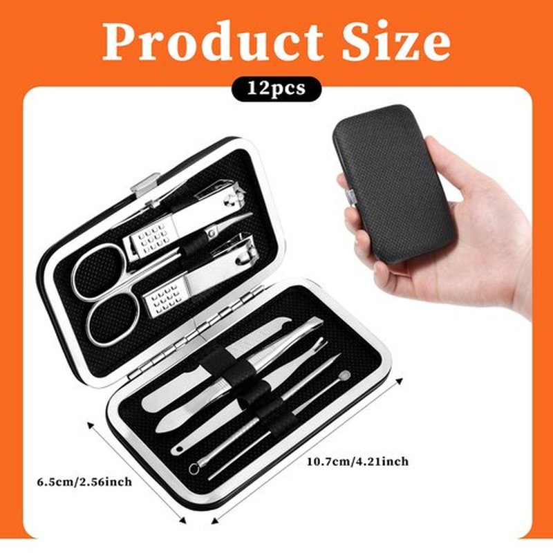 12 Sets Manicure Set Bulk Nail Clippers Pedicure Kit for Men, Nail Grooming Pedicure Kit with Case Travel 8 in 1 Stainless Steel Professional Nail Care Tools Set