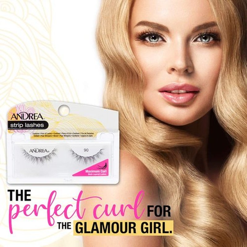 Andrea Curl Natural False Lashes Style 90 – Black, Lightweight, Natural Strip Lashes for Voluminous Curl, 4 Pack